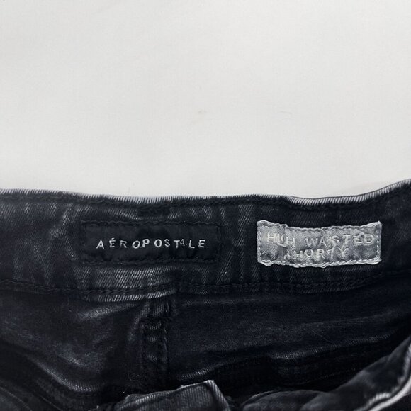 Y2K 2000s Aeropostale High Waisted Embroidered Floral Black Denim Jean Shorts - Picture 6 of 8